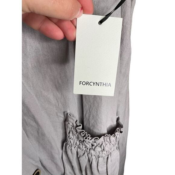 For Cynthia Linen Blend Dress Button Down Sleeveless Light Gray Womens Large NWT - Picture 9 of 9